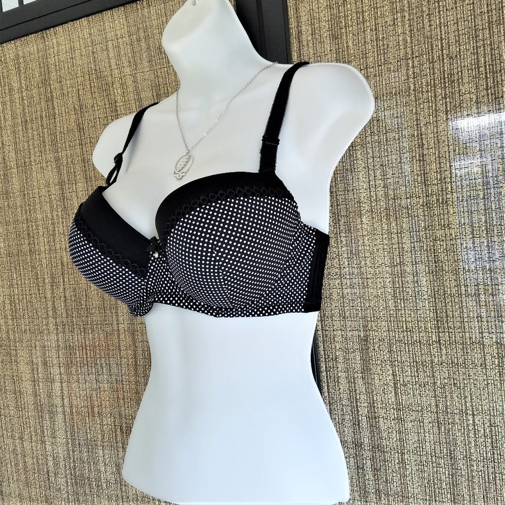 36D Black/White Polka Dot Push Up, Underwire Convertible Padded Bra NWT - Picture 6 of 10